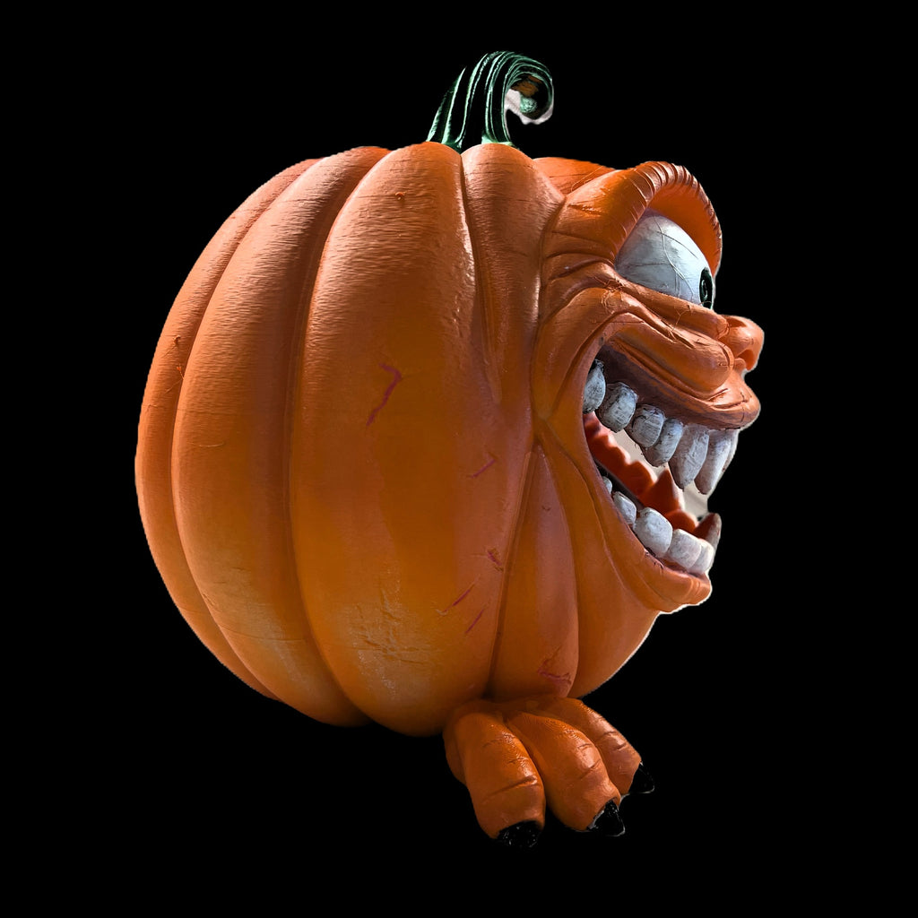 Monster Grin Halloween Pumpkin Decoration, Orange with Green Stem, 10x9 Inches