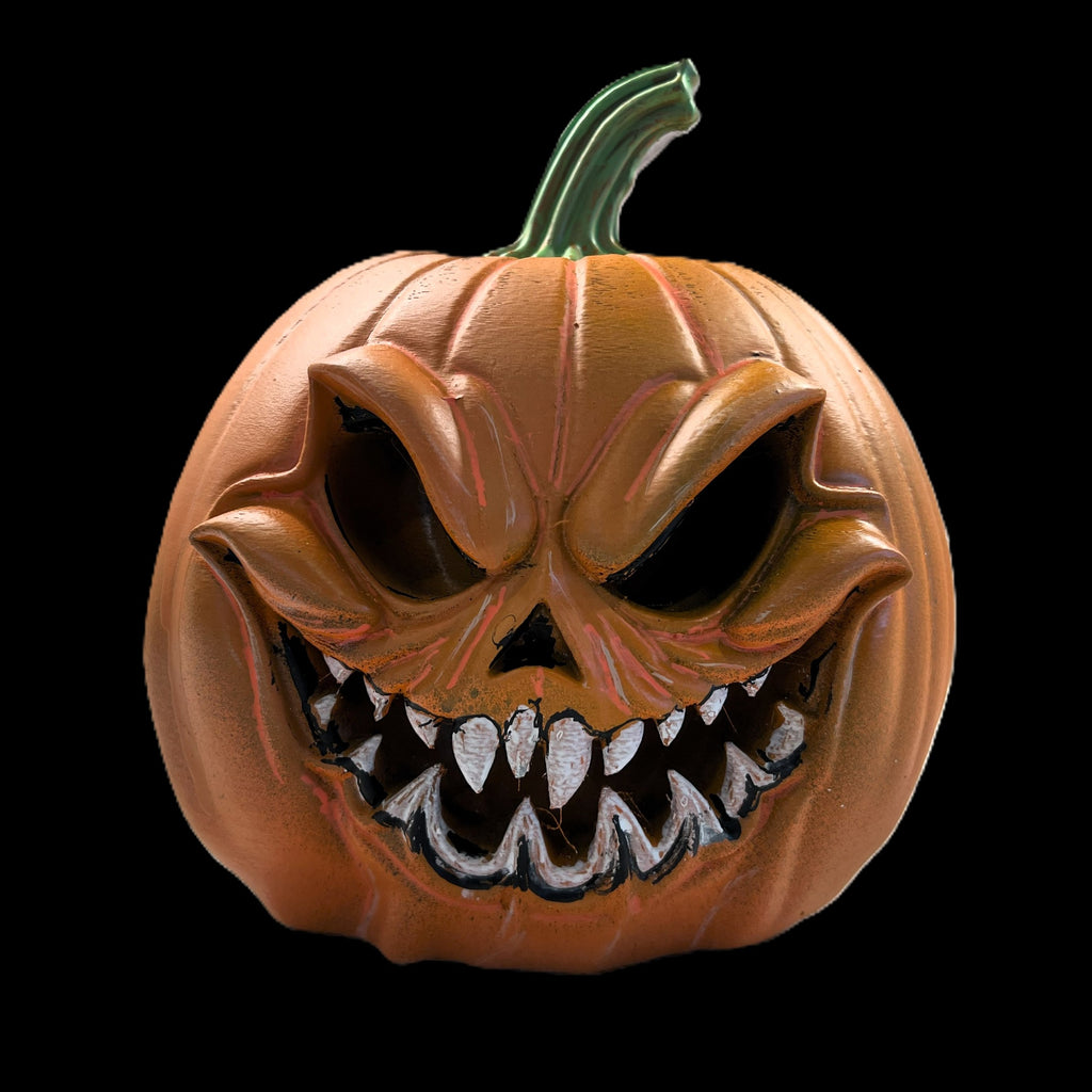 3D Printed Evil Grin Halloween Pumpkin Decoration – Orange & Green