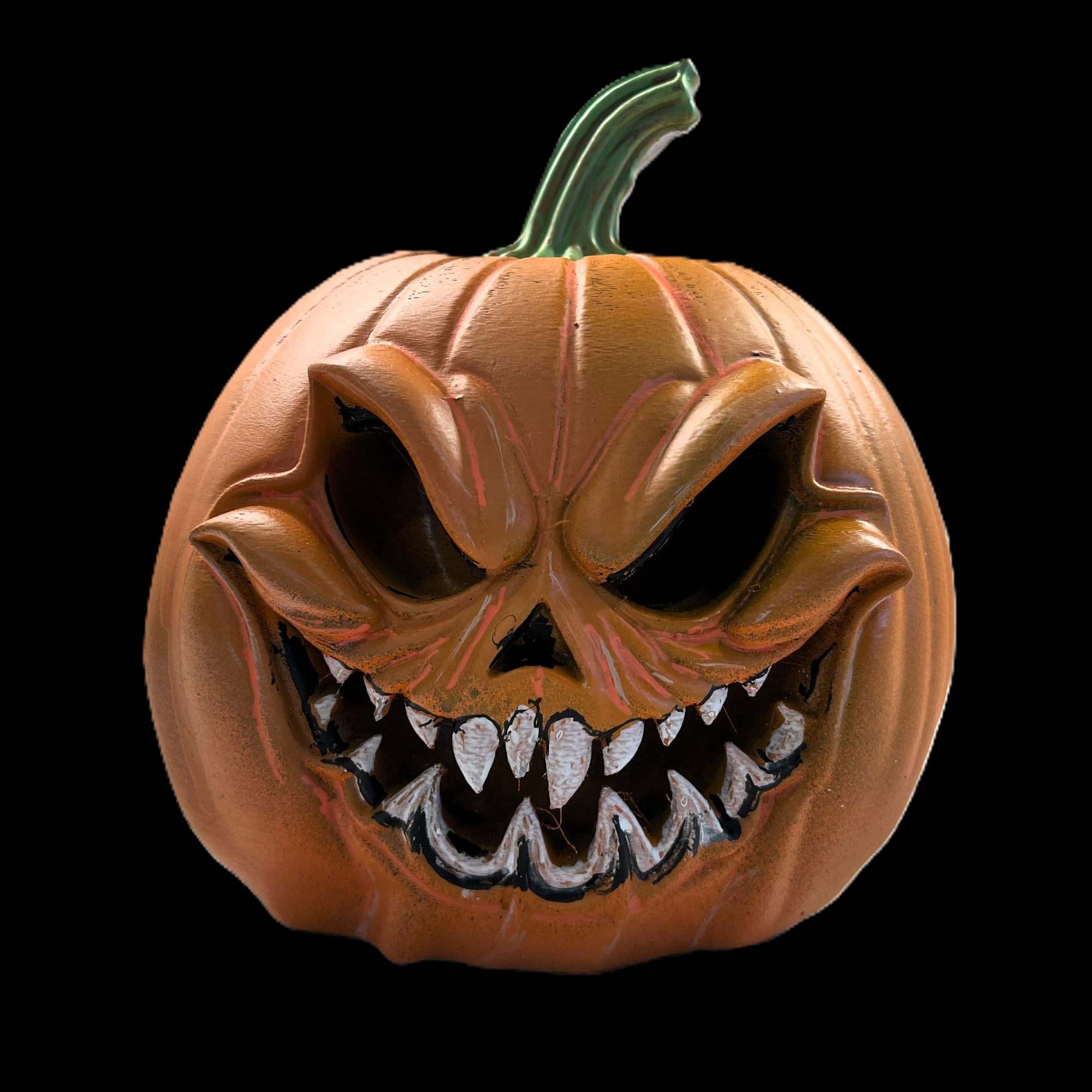 3D Printed Evil Grin Halloween Pumpkin Decoration – Orange & Green