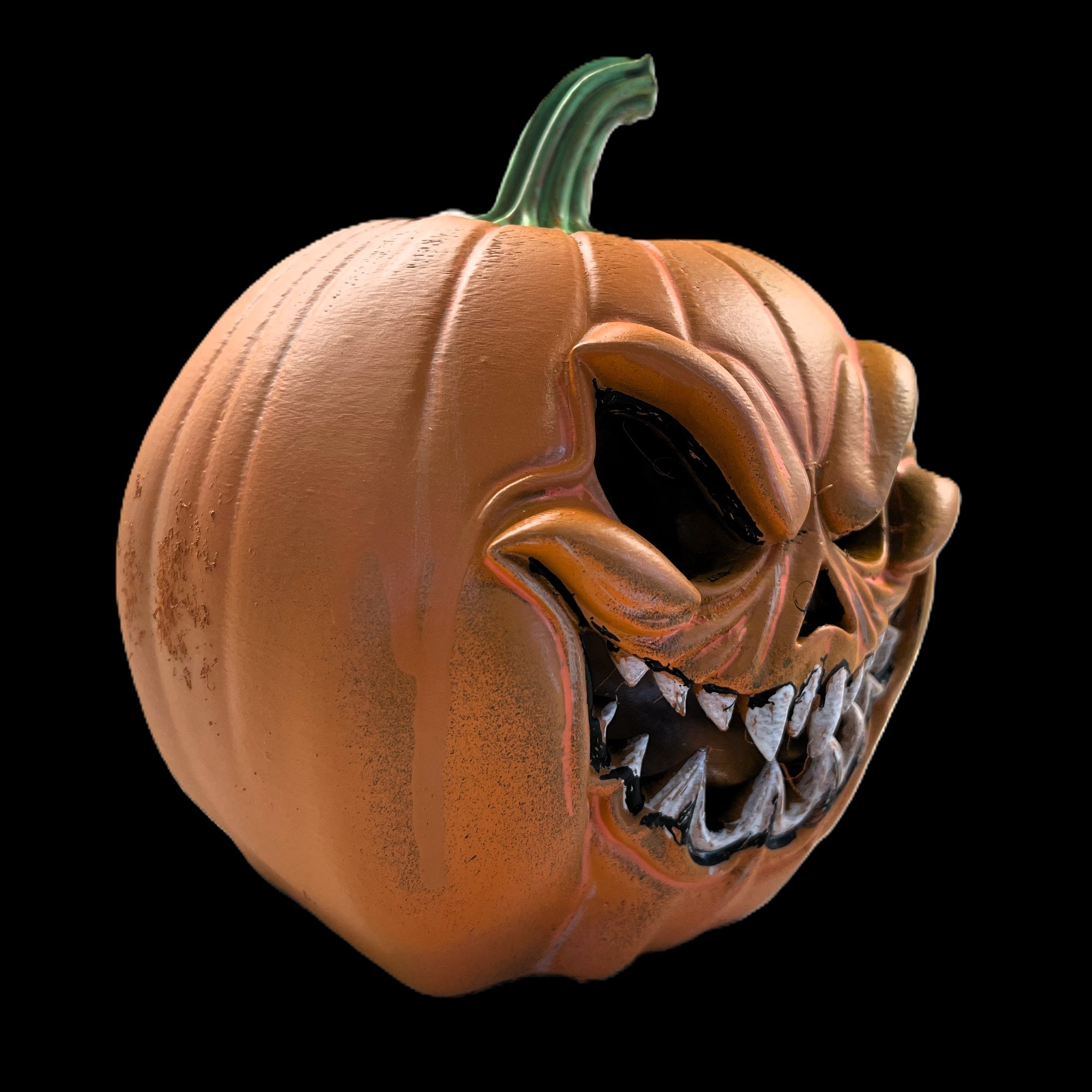 3D Printed Evil Grin Halloween Pumpkin Decoration – Orange & Green