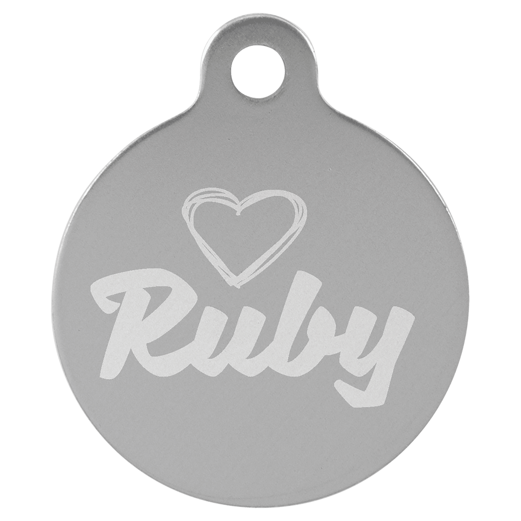 Silver 1 1/4" Laserable Anodized Aluminum Round Pet Tag with Tab