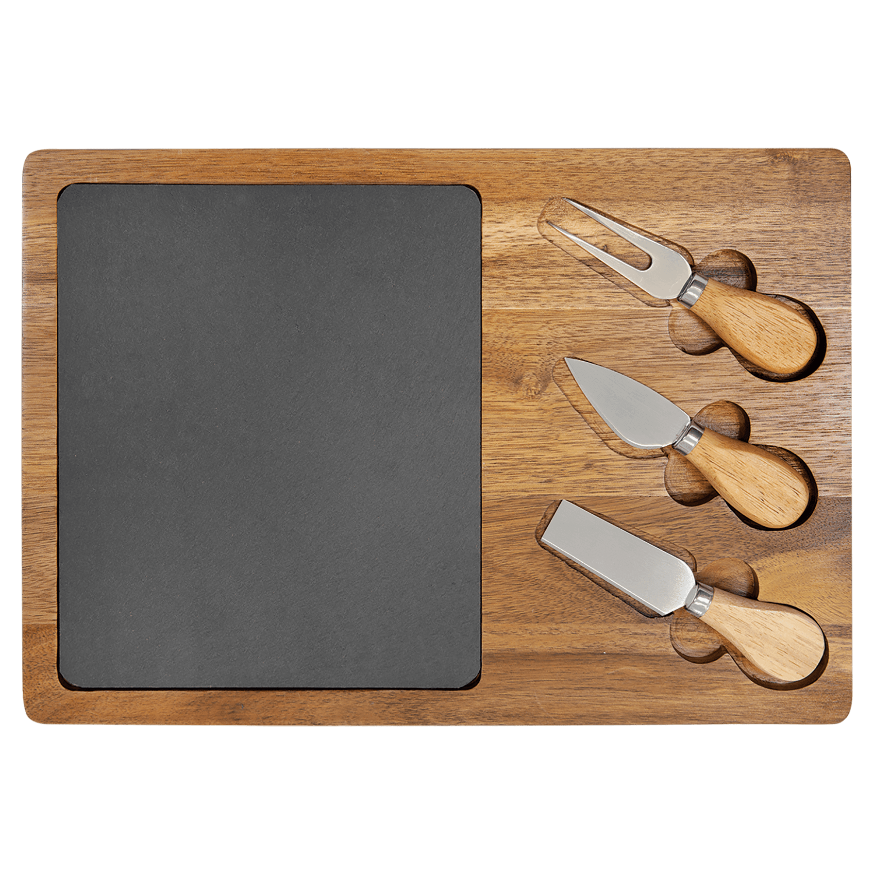 Slate charcuterie board blank with wood and tools