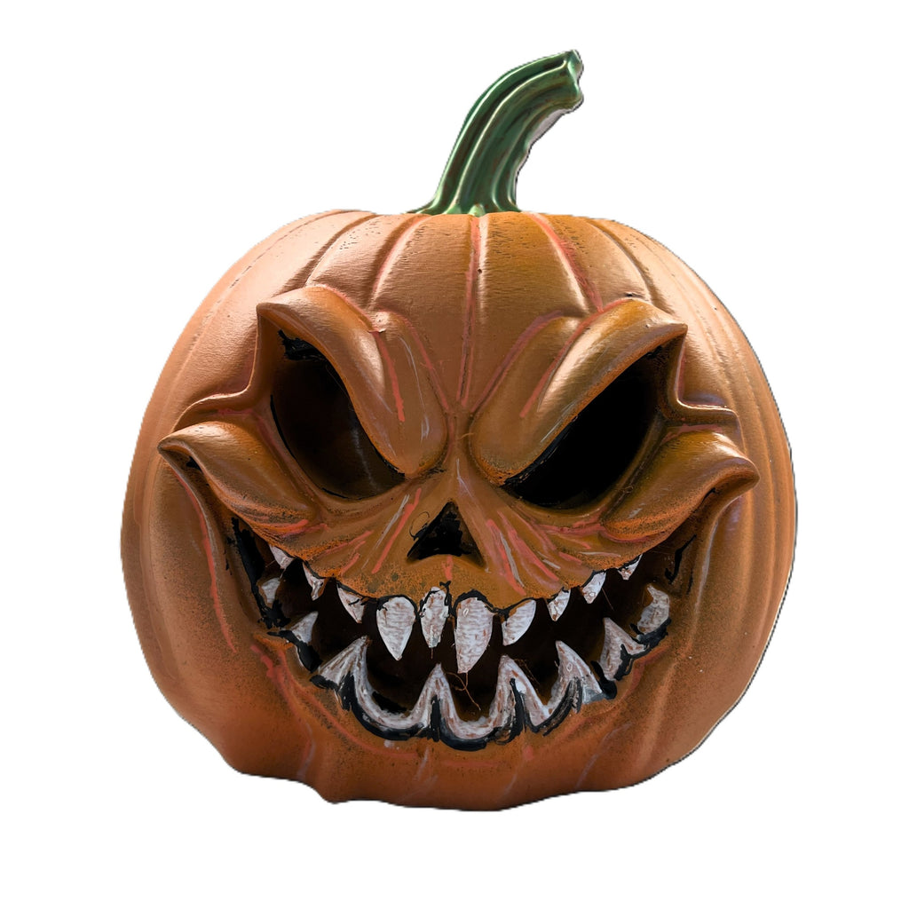 3D Printed Evil Grin Halloween Pumpkin Decoration – Orange & Green