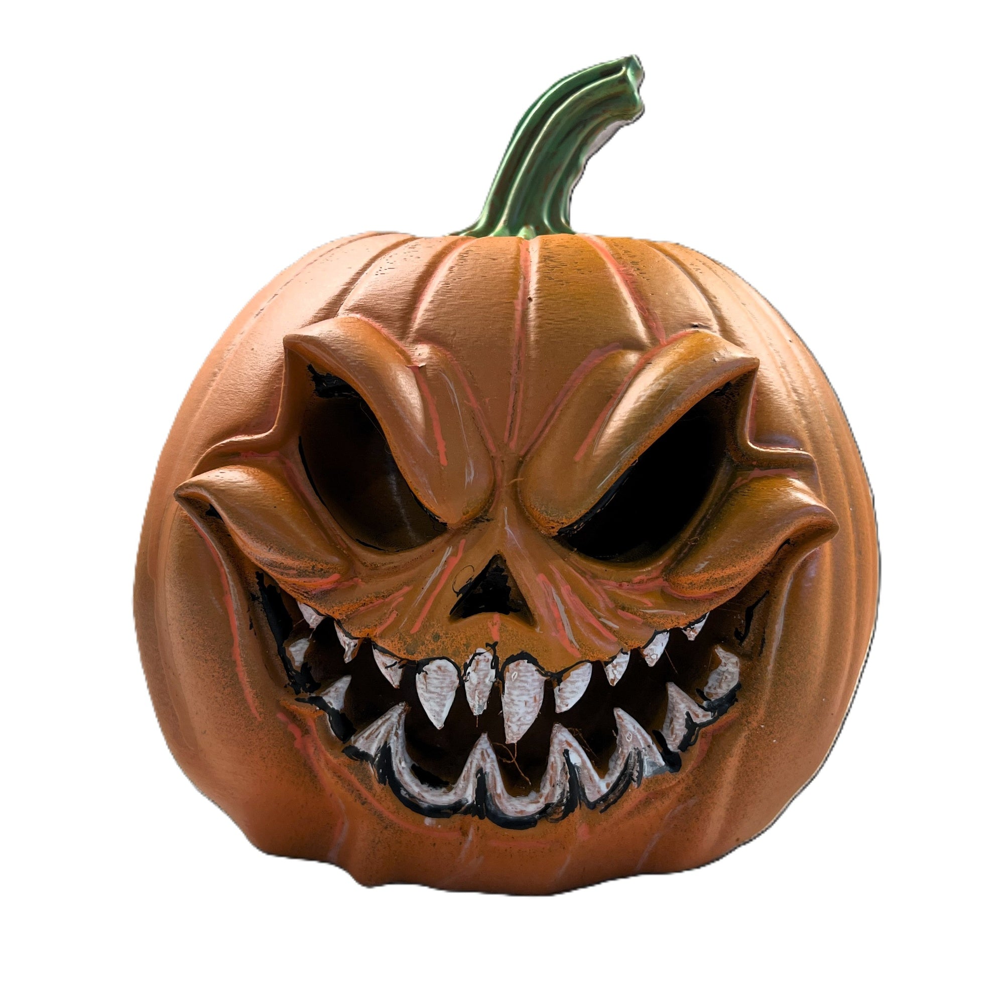 3D Printed Evil Grin Halloween Pumpkin Decoration – Orange & Green