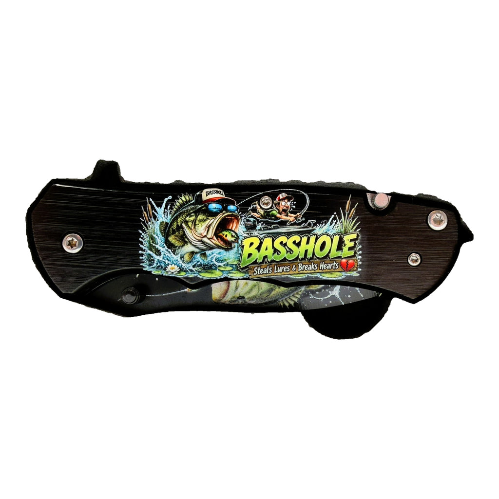 Basshole. Steals Lures & Breaks Hearts Bass Fishing UV Printed Pocket Knife, Spring-Assisted Multi-Tool Knife, Fisherman Gift, C3DLW Field & Timber Collection™