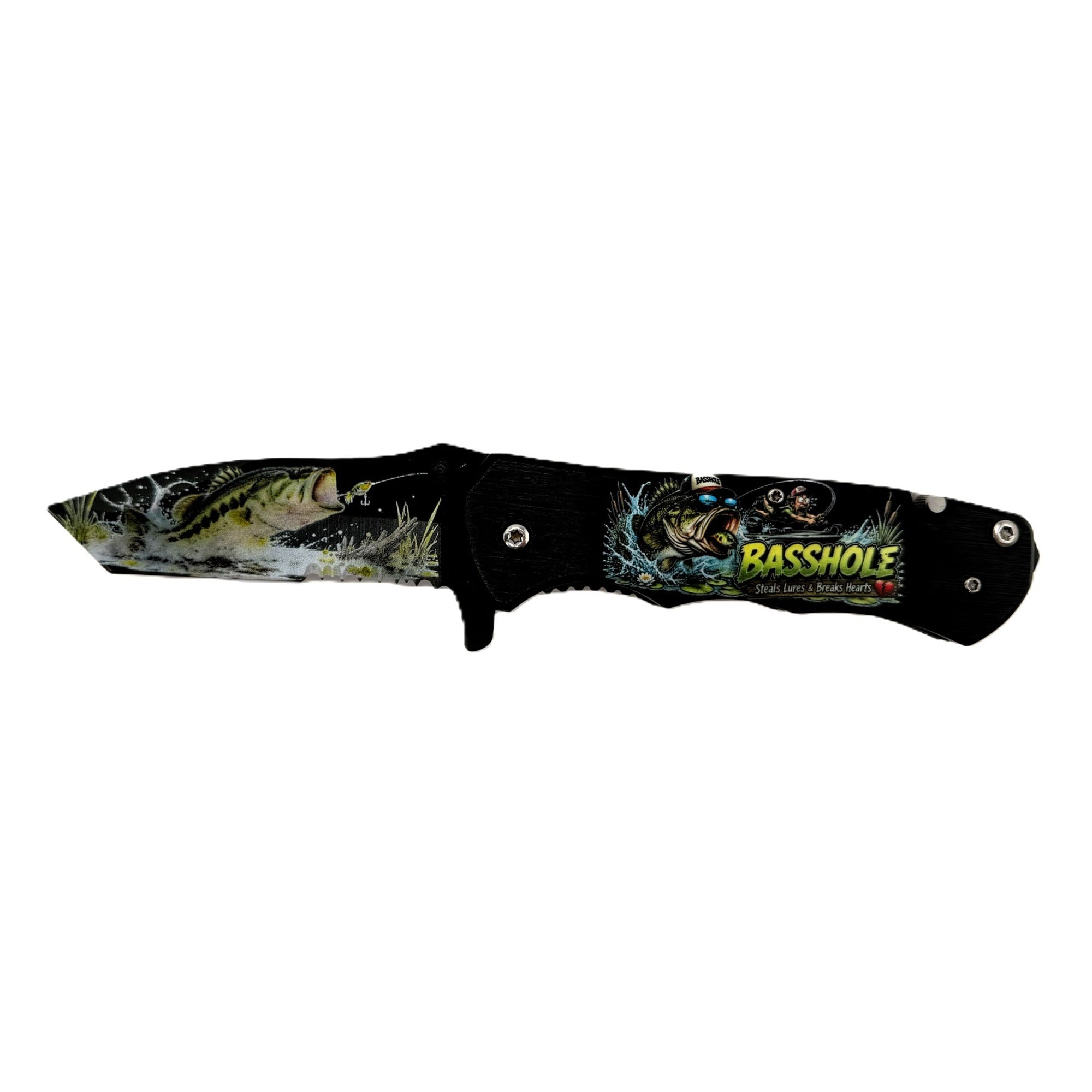 Basshole. Steals Lures & Breaks Hearts Bass Fishing UV Printed Pocket Knife, Spring-Assisted Multi-Tool Knife, Fisherman Gift, C3DLW Field & Timber Collection™