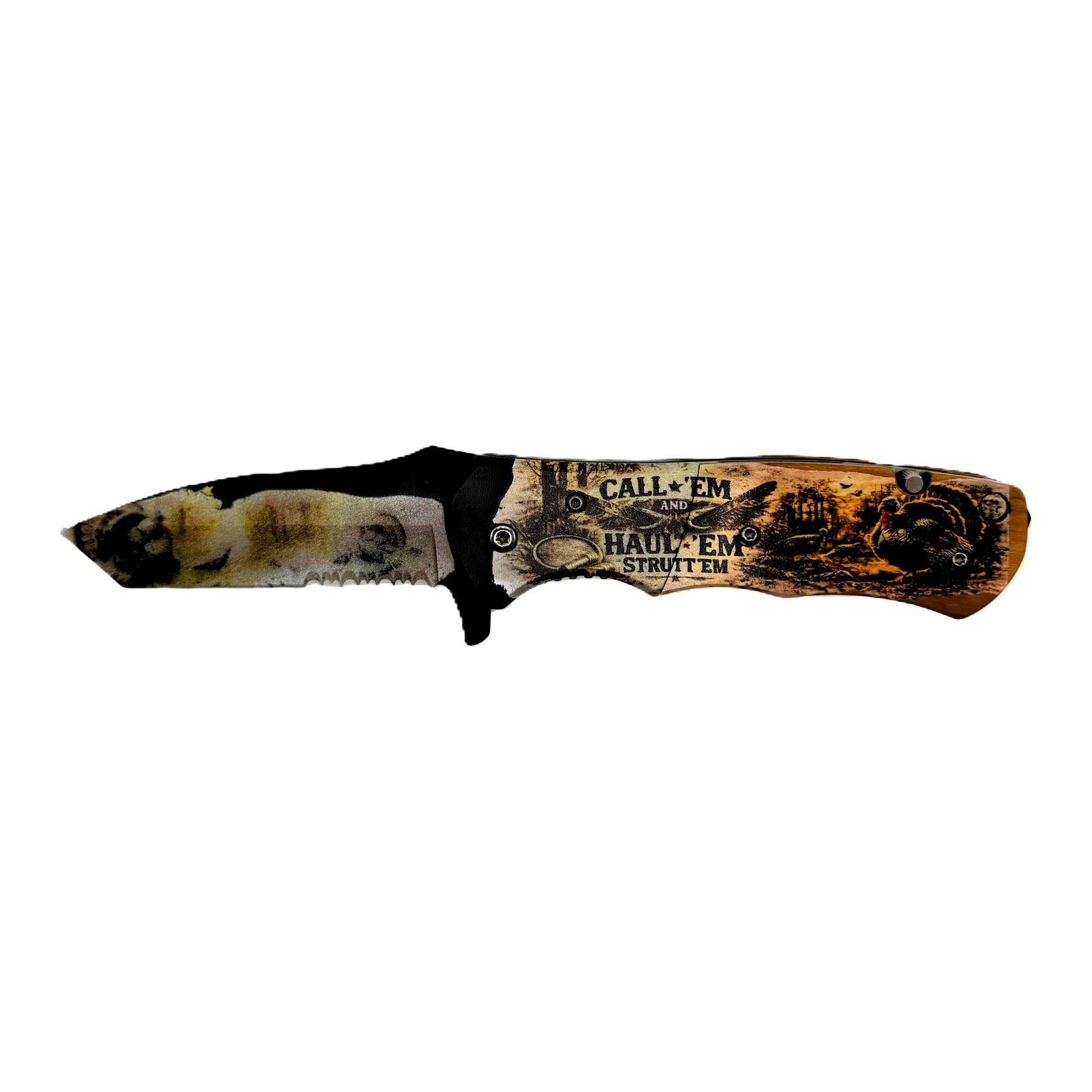 Call 'Em and Haul 'Em, Strutt 'Em. Wild Turkey UV Printed Pocket Knife, Spring-Assisted Multi-Tool Knife, Turkey Hunter Gift, C3DLW Field & Timber Collection™