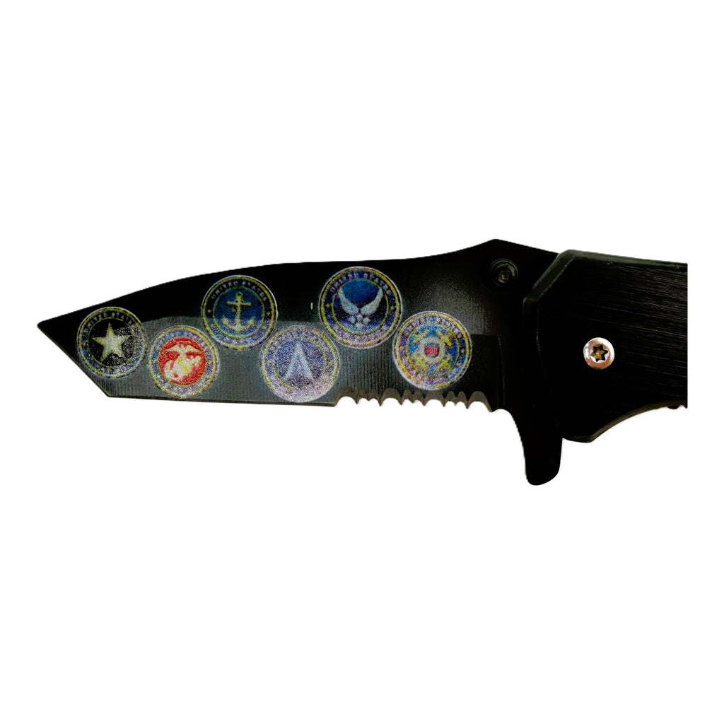 One Flag. One Mission. All Six Armed Forces Branches UV Printed Pocket Knife, Spring-Assisted Multi-Tool Knife, Veteran & Military Gift, C3DLW American Legacy Series™
