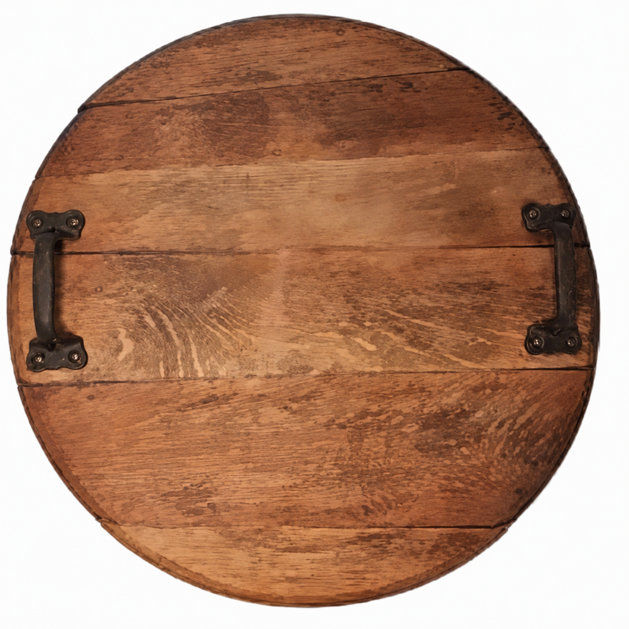 Blank wine barrel head tray with handles