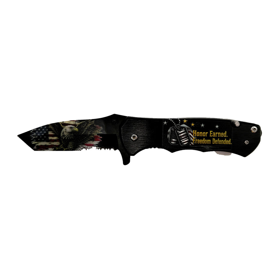 Honor Earned. Freedom Defended. UV Printed Pocket Knife