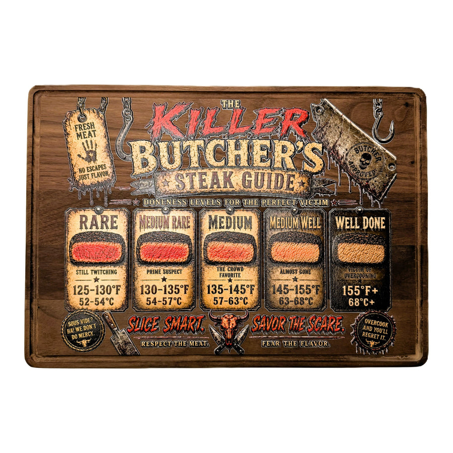 Killer Butcher's Steak Guide decorative walnut kitchen board