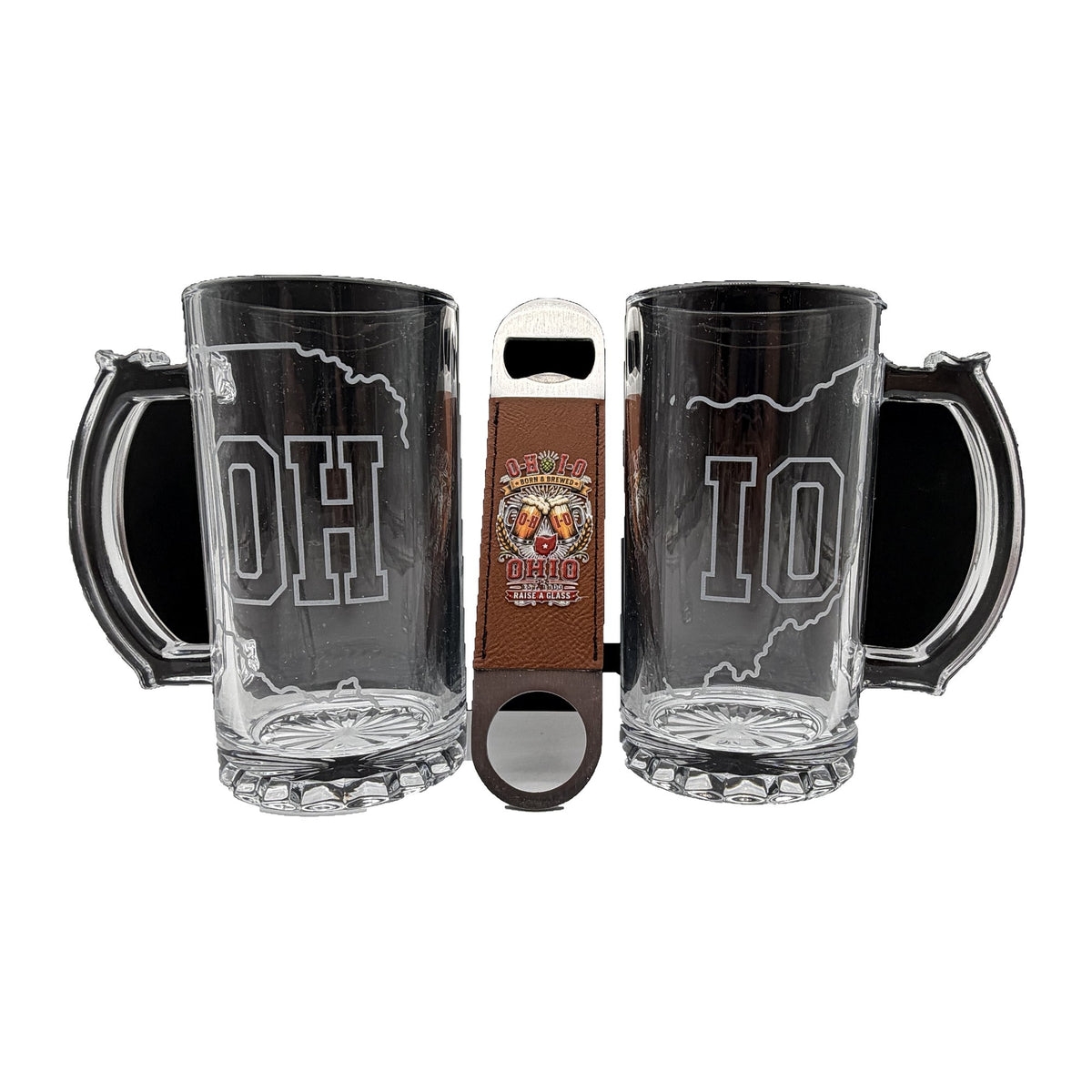 OH & IO Etched Ohio Beer Mug Gift Set