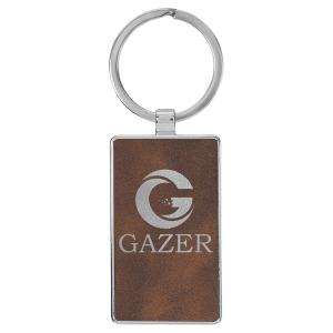 2 3/4" x 1 1/4" Laserable Leatherette/Metal Rustic/Silver Rectangle Keychain